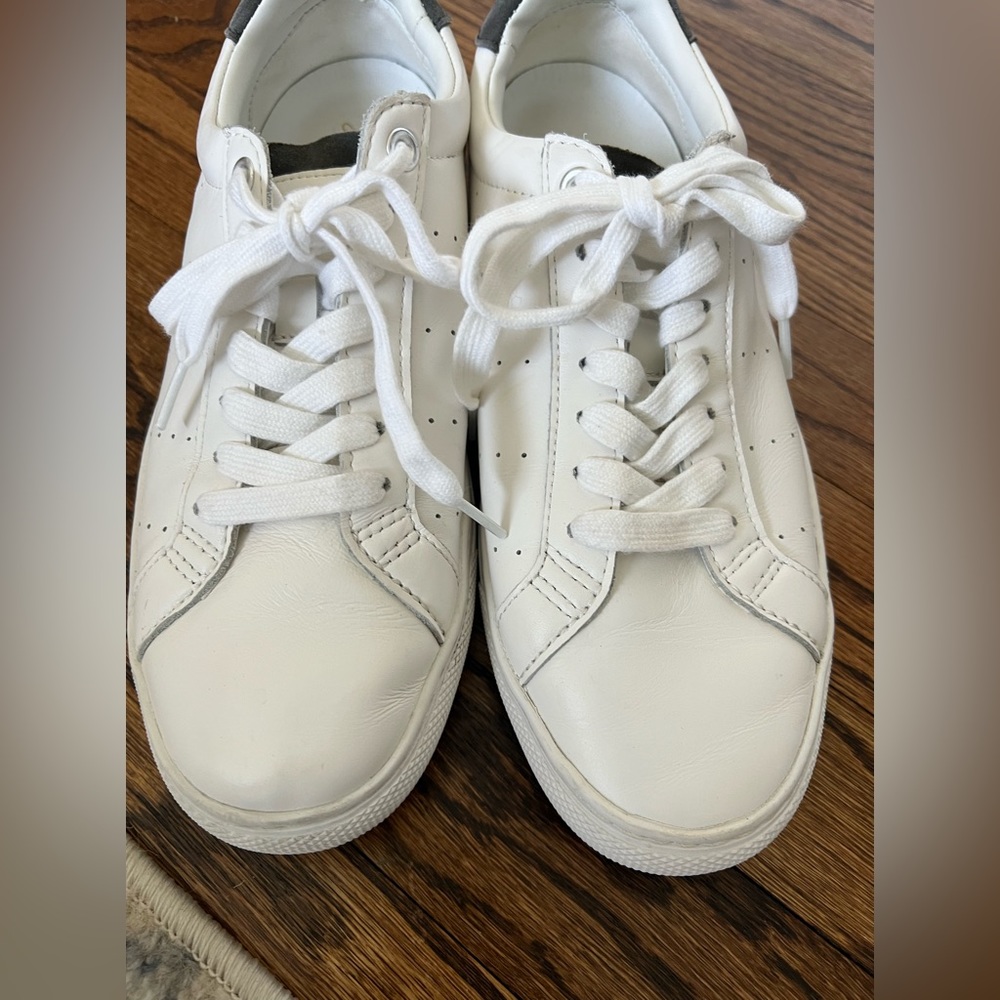 J Crew white sneakers size 8. Gently worn. Gray trim on tongue and heel.